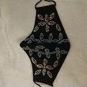 Black flower rhinestone mask